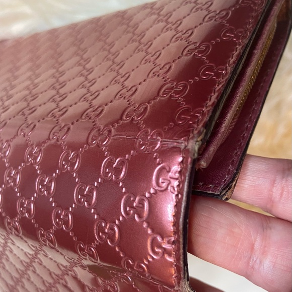 Authentic Gucci Fold Chain Purse Long Wallet MicroShima Pink Patent Leather - Picture 6 of 8